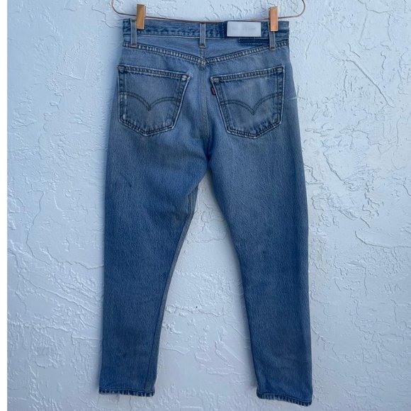 Levis Re/Done Womens High Rise Ankle Crop Distressed Jeans Acid Blue Sz 26 - Picture 2 of 16